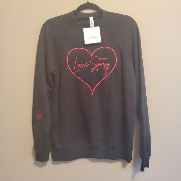 Bella Canvas Tops - Taylor Swift Travis Kelce Love Story Embroidered Sweatshirt In Black Pink Size M